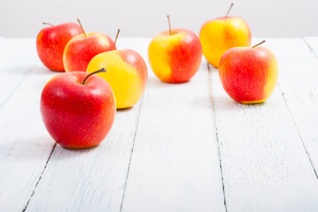 apple fruits on old white wooden table
