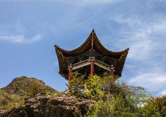 Fototapeta na wymiar A traditional Chinese pavilion on the mountain of Yeliguan, Lintan, Gansu, China