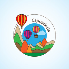 Cappadocia, Turkey detailed silhouette. Trendy vector illustration, flat style. Stylish colorful landmarks. The concept for a web banner. Business icon