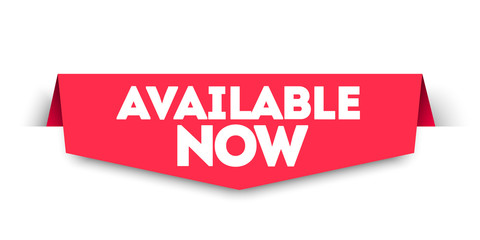 Modern Red Flat Available Now Banner Tag. Vector Web Element.