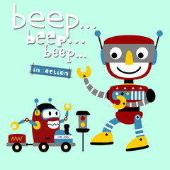 funny robots world, vector cartoon illustration