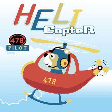 animal pilot helicopter, vector cartoon illustration