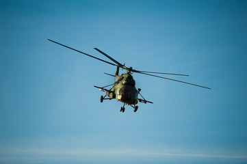 Fototapeta premium Military helicopter flying during exercise