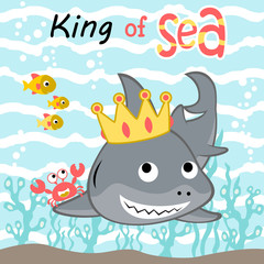 vector cartoon illustration of marine life with cute sea animals