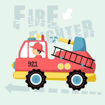 vector cartoon illustration of firefighter