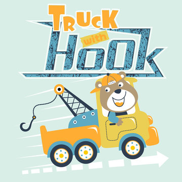 vector cartoon illustration of bear drive tow truck