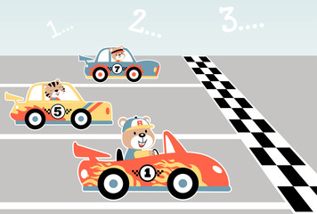 cars race with funny racer, vector cartoon illustration © Bhonard21