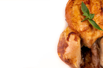 chicken flip and vegetables on white background