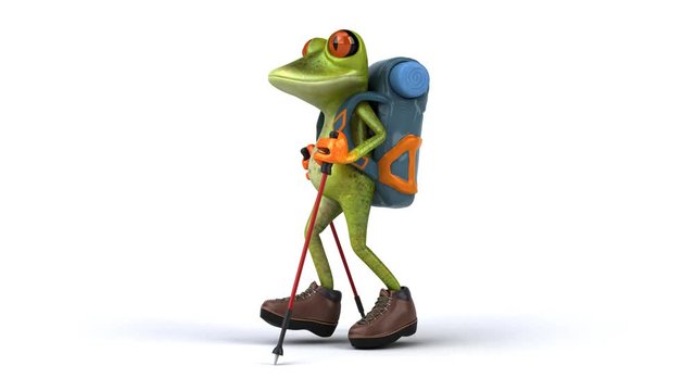 Fun backpacker frog walking - 3D Animation
