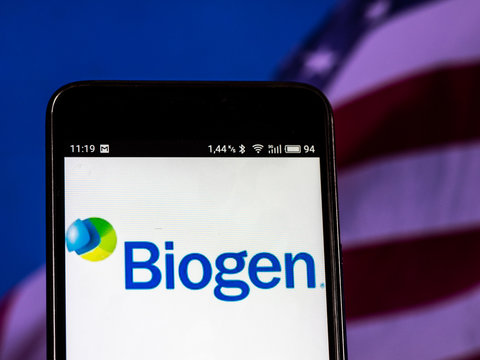 Kiev, Ukraine, September 15, 2018, illustrative editorial. Biogen Inc. logo seen displayed on smart phone.