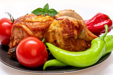 chicken flip and vegetables on white background