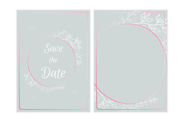Floral invitation simple vector design, white doodle leaves, rose gold design simple design.