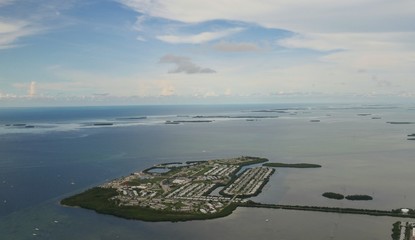 Wide aerial view of the Key West, Florida, seen from an airplane window