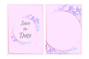 Floral invitation simple vector design, holographic colored doodle leaves, rose gold design simple design.