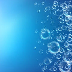 Realistic transparent floating soap bubbles. Design element for advertising booklet, flyer or poster