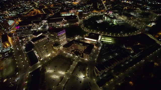 Providence Rhode Island Aerial v4 Nighttime birdseye view of Capitol building - October 2017