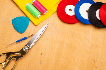 set of tools on wooden background