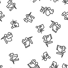 Forklift, Lift Truck Vector Seamless Pattern Thin Line Illustration