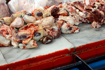 In the meat section of the famous Green Bazaar in Almaty, Kazachstan