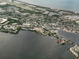 Scenic aerial view of Key West, Florida, taken from an airplane window