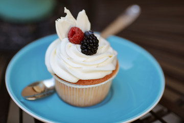 fresh baked cupcake with cream