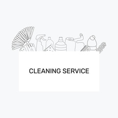 Hand drawn sketch cleaning objects collection. Vector banner of the cleaning service.