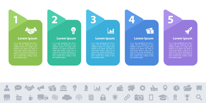 Business infographic design template with 5 steps or options using for process diagram, workflow layout, flow chart, infograph and banner