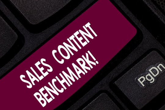 Conceptual hand writing showing Sales Content Benchmark. Business photo showcasing Crafting sales enablement content that converts Keyboard key Intention to create computer message idea
