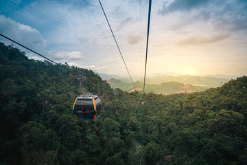 Cable Car way to mountain Fatasyl park, Ba na hill, Vietnam.