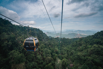 Cable Car way to mountain Fatasyl park, Ba na hill, Vietnam.