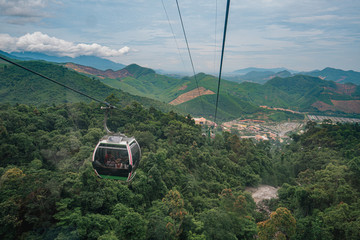 Cable Car way to mountain Fatasyl park, Ba na hill, Vietnam.