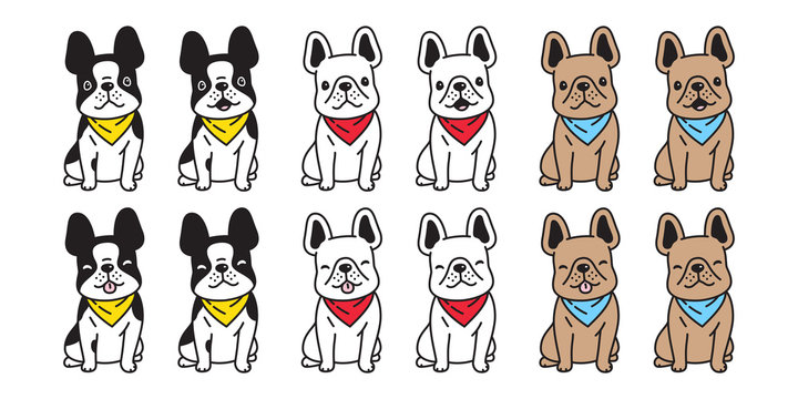dog vector french bulldog icon sitting scarf cartoon character symbol doodle illustration design
