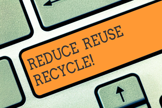 Conceptual hand writing showing Reduce Reuse Recycle. Business photo showcasing Cut down on the amount of garbage we make each year Keyboard key Intention to create computer message idea