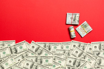 American money on colored background top view, with empty place for your text business money...
