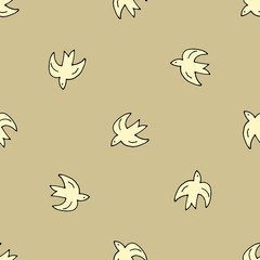 Cute shabby seamless mustard background with birds pattern . Seamless design