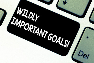 Obraz premium Conceptual hand writing showing Wildly Important Goals. Business photo showcasing most important objective that needs special attention Keyboard key Intention to create computer message idea