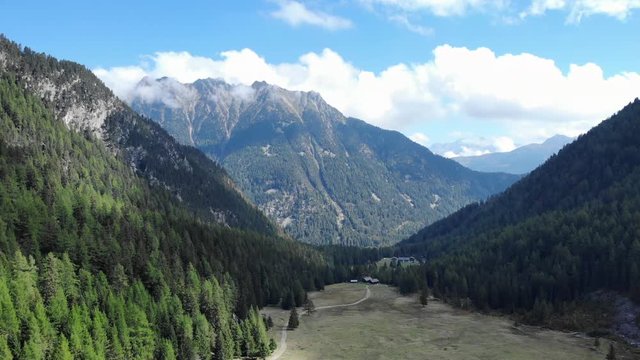 Scenic mountain panorama aerial shot. European alps beautiful landscape