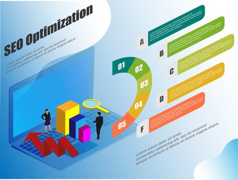 Isometric, great design for any purposes. Conceptual web seo illustration. Vector seo infographic, management business. Illustration for web background design.