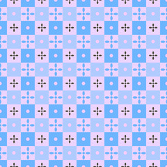 Vintage blue tiles pattern background circle elements with floral ornaments. Kitchen wall and bathroom floor seamless pattern.