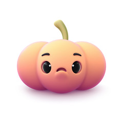 3d digital illustration of sad kawaii pumpkin with mouth and big eyes isolated on white background. Concept art Orange cartoon pumpkin head. Game icon. Happy Halloween holiday symbol. Autumn holidays.