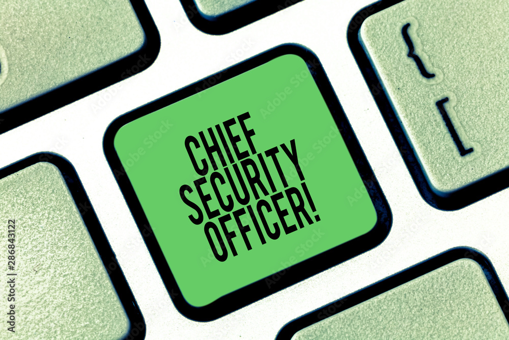 Poster conceptual hand writing showing chief security officer. business photo showcasing analysisages an or