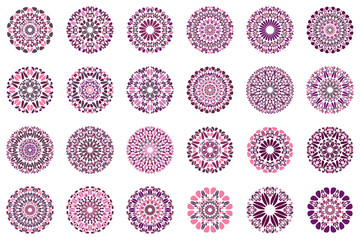 Colorful ornate gemstone mandala symbol set - round abstract geometrical ornamental vector graphic elements from gravel stones