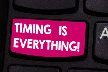 Text sign showing Timing Is Everything. Conceptual photo when the time is right, everything will...