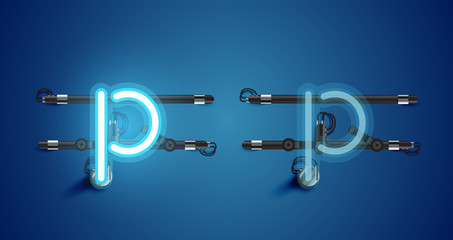 Realistic glowing blue neon charcter on and off