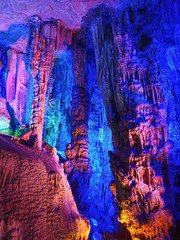 Fantastic Reed Flute Cave "the Palace of Natural Arts", wonderful multicolored lighting rock in Guilin, China.