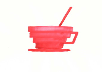 Drawing with watercolors: Abstraction. Red tea cup.