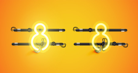 Realistic glowing yellow neon charcter on and off