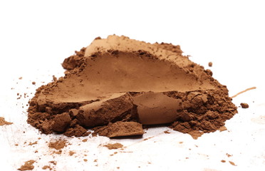 Cocoa powder pile isolated on white background