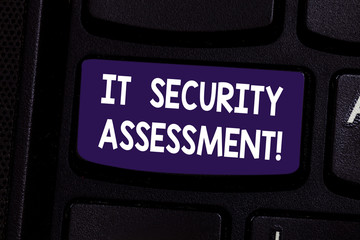 Handwriting text It Security Assessment. Concept meaning ensure that necessary security controls are in place Keyboard key Intention to create computer message pressing keypad idea