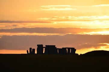 The famous standing stones of Stonehenge in Wiltshire at sunset